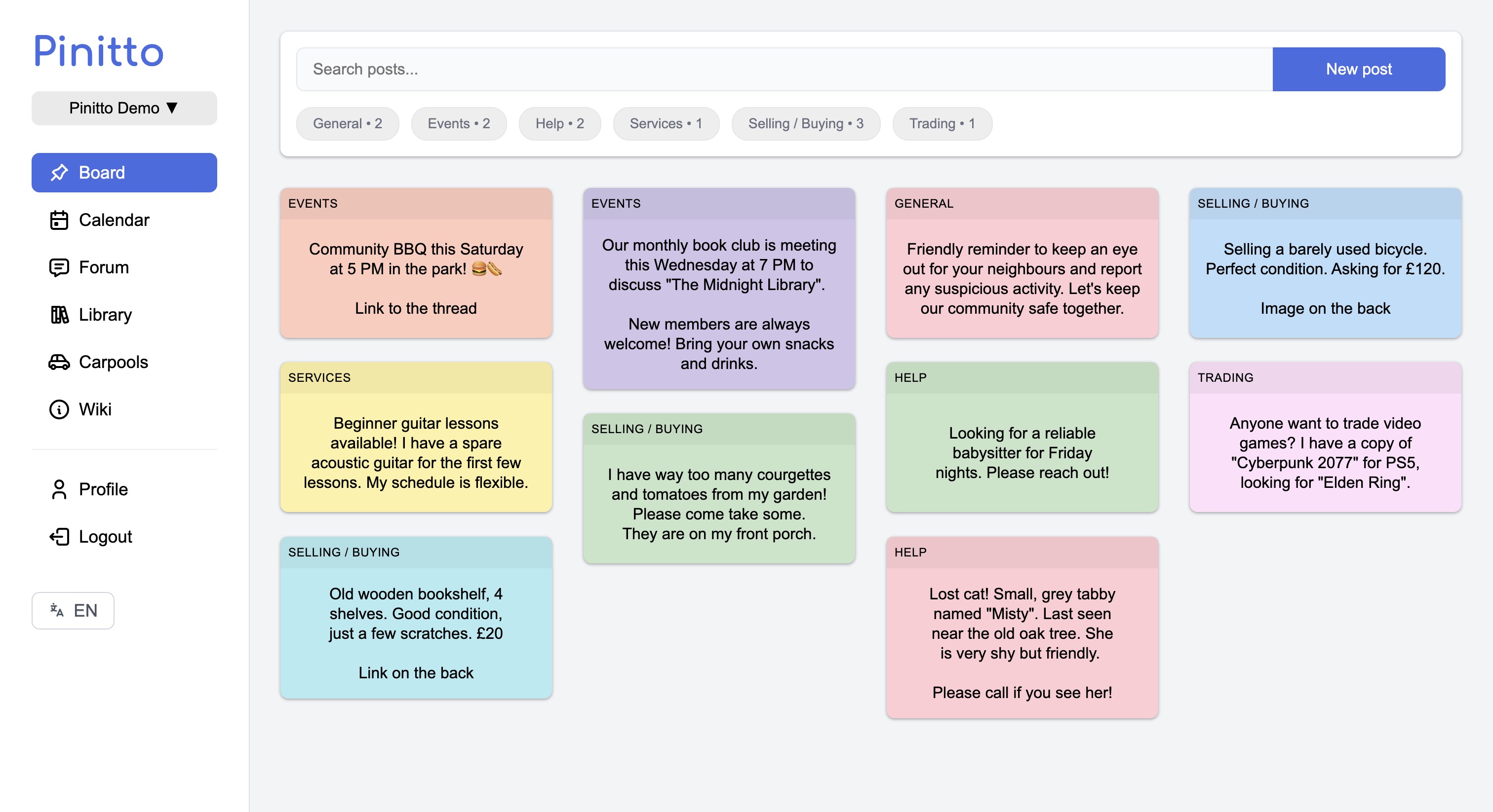 Pinitto board feature screenshot