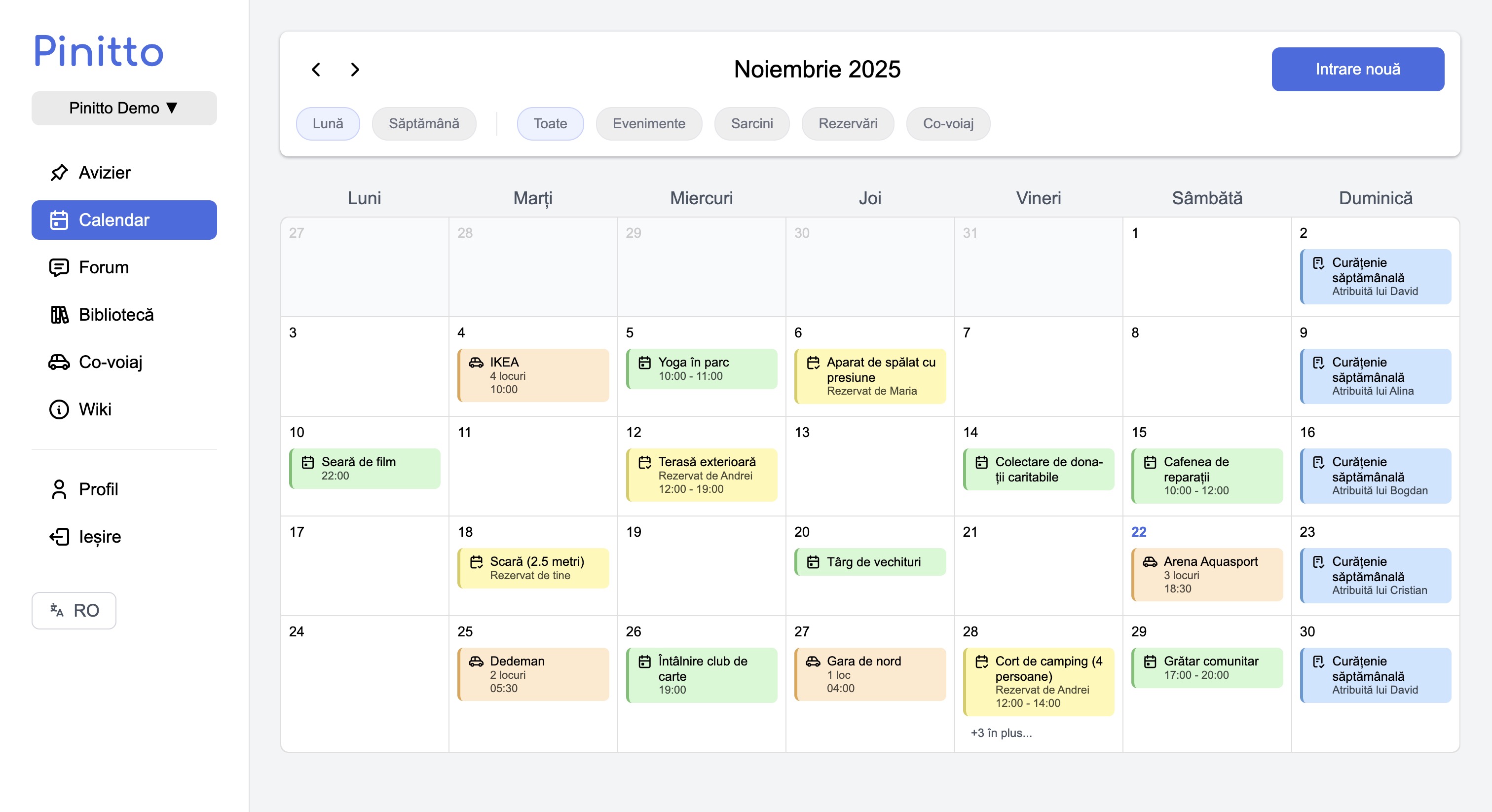 Pinitto calendar feature screenshot